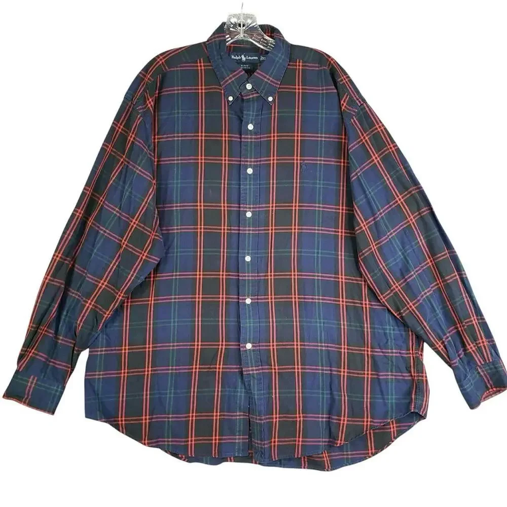 Polo Ralph Lauren Shirt Oxford Men's XL Blue Multicolor Plaid LS Button Down